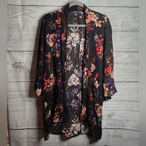 Pink Clover Multicolor Black Floral Open Cardigan Womans Size Large
